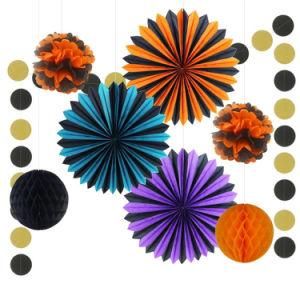 Umiss Hanging Paper Fans Honeycomb Balls Garland Halloween Decoration Party Supplier