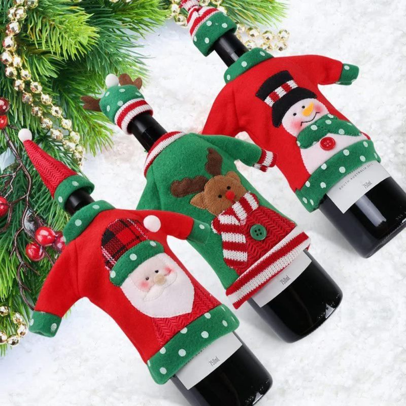 4PCS Red & Gray Santa Hat, Wine Bottle Cover - Cute Gnome Wine Bottle Cover Decoration Santa Doll Wine Christmas Decorations Snowman Cover