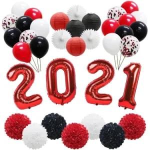 32&quot; Aluminum Foil Number 2021 Balloon Set New Year Party Paper Flower Decorations