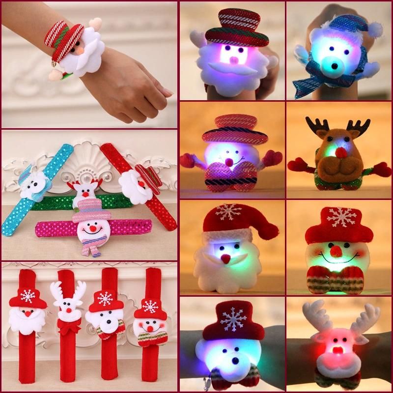 LED Christmas Toys Hand Ring Santa Snowman Luminous Hand Circle Christmas Children Gift Hand Slap Clap Bracelet Toy