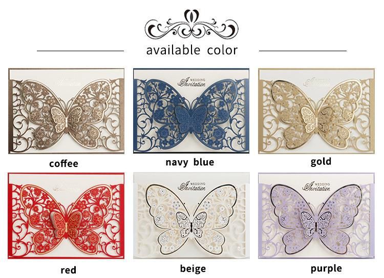 Fancy Butterfly Laser Cut Wedding Invitations Cards with Envelope