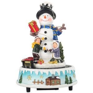 Wholesale Resin LED Light up Musical Xmas Scene Rotating Snowman Animated Christmas Music Box