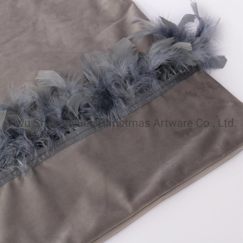 New Design Christmas Bolster Pillow with Feather for Holiday Wedding Party Home Decoration Hook Ornament Craft Gifts