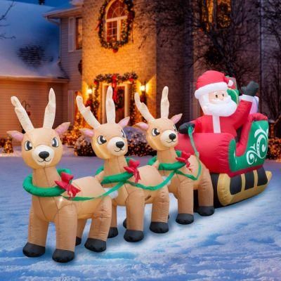 12 FT Christmas Inflatable Santa with Reindeer Sleigh Yard Decoration with Internal Light