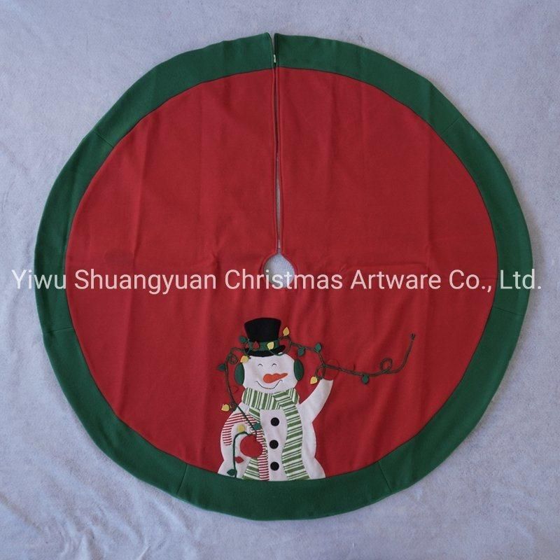 Christmas Tree Skirt 120cm Red and Green Tree Skirt with Santa Design Xmas Tree Skirt for Christmas DEC