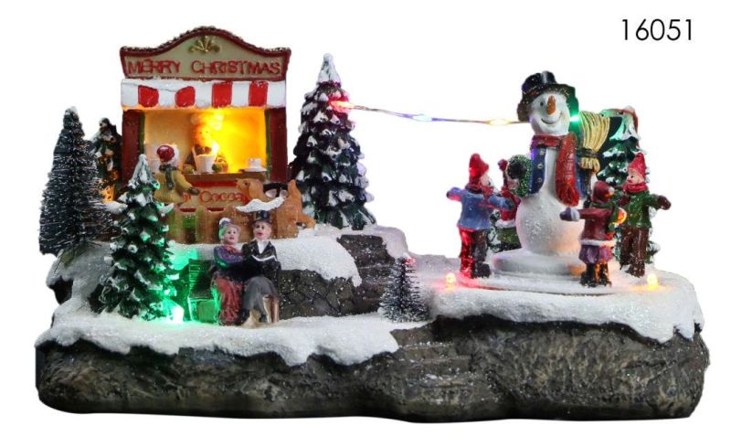 Christmas Decoration Suppliers Santa Train Station with LED Lights and Train Santa Claus Rotation Function