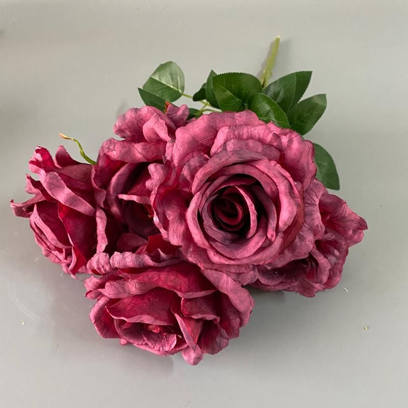 Hot Sale Quality Silk 5heads Rose Flower Silk Rose Flower Bouquet for Wedding Decoration