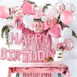 Pink Birthday Party Decoration Happy Birthday Banner Balloon Tablecloth