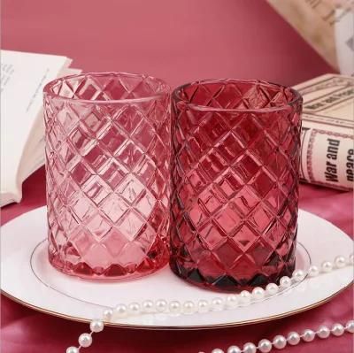 Vss New Designed Embossed Empty Glass Candle Vessel for Gift