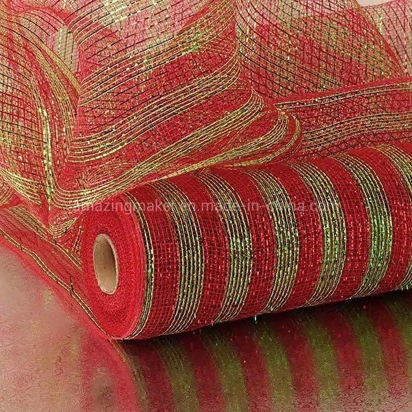 Fashion 0.75′′ Stripe Half-Solid Metallic 21′′ Deco Mesh for Wedding