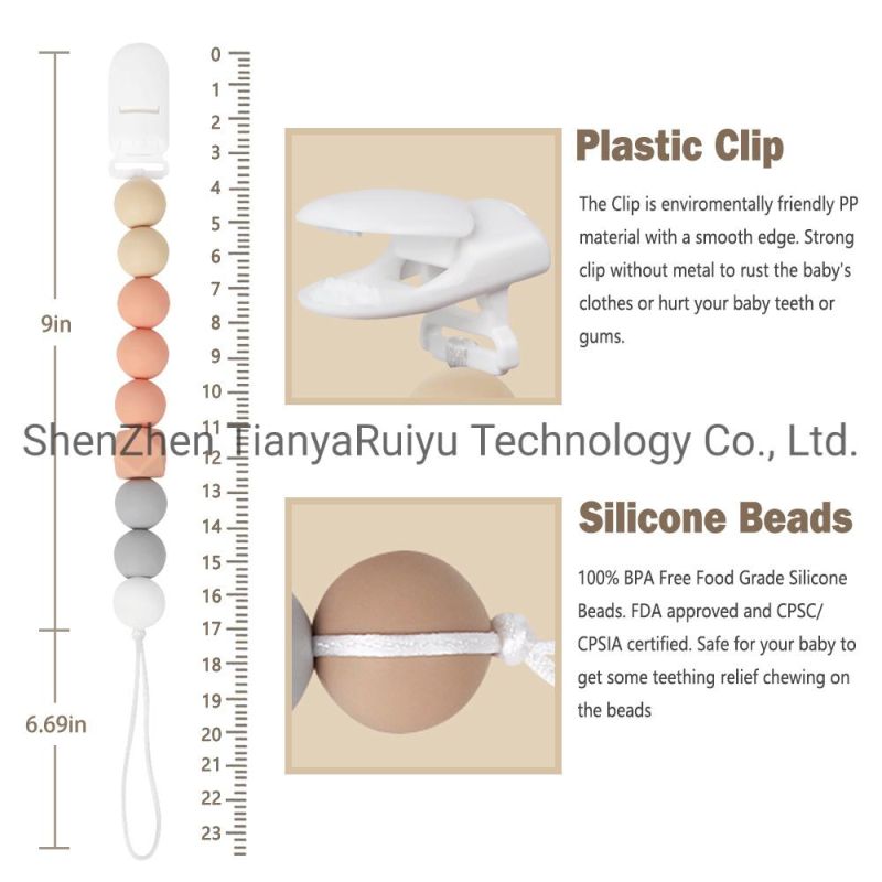 Wholesale BPA Free Chewable Food Grade Silicone Dummy Nipple Holder Clip Silicone Baby Pacifier Chain