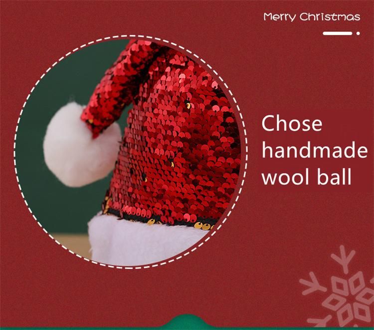 Wholesale Santa Hat Handmade Wool Ball Christmas Decoration Bulk Christmas Hats Pet Sequins Party Costume Hats for Adults