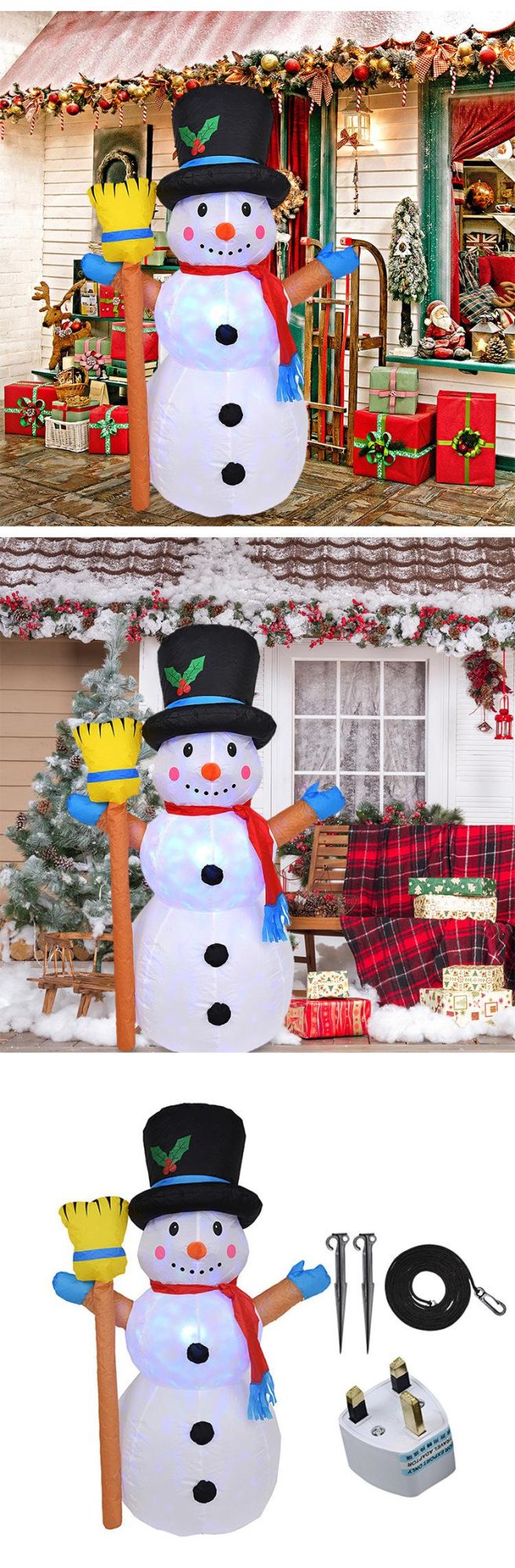 Christmas Decorations LED Inflatable Handheld a Broom Christmas Snowman