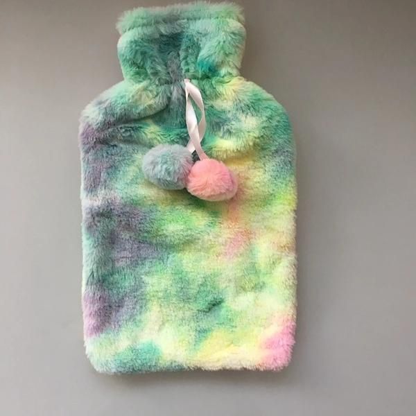 Colorized Printing Fake Rabbit Fur Plush Cover for Hot Water Bottle