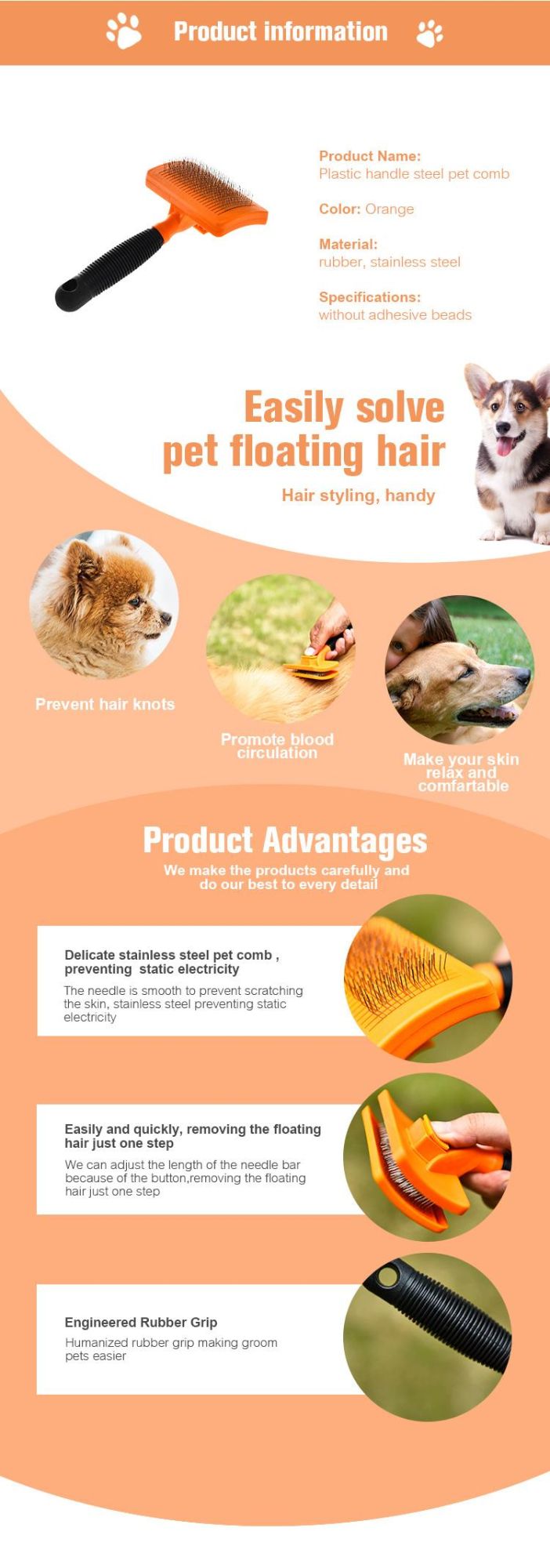 Hot Selling Personalized Pet Hair Brush, Pet Grooming Supplies