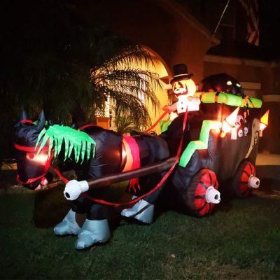 Inflatable Carriage with Pumpkin Drive for Halloween Outdoor Decoration with LED