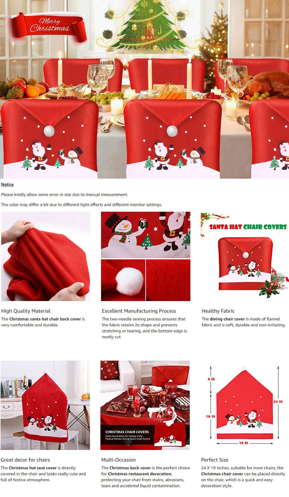 Christmas Santa Claus Red Hat Snowflake Chair Xmas Cap Chair Covers Decor Kitchen Dining Chair Slipcovers Sets