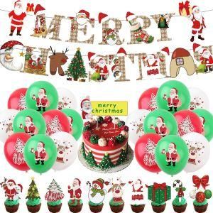 Christmas Holiday Banner Hanging Garland Santa Claus Balloons Decoration Supplies