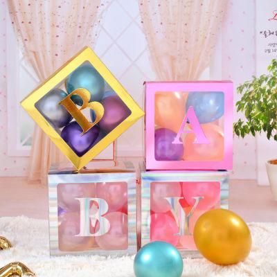 Rose Gold Letter Love 4 PCS Transparent Boxes Baby Shower Boxes Party Decorations Baby Blocks Design Girl Baby Balloon Box