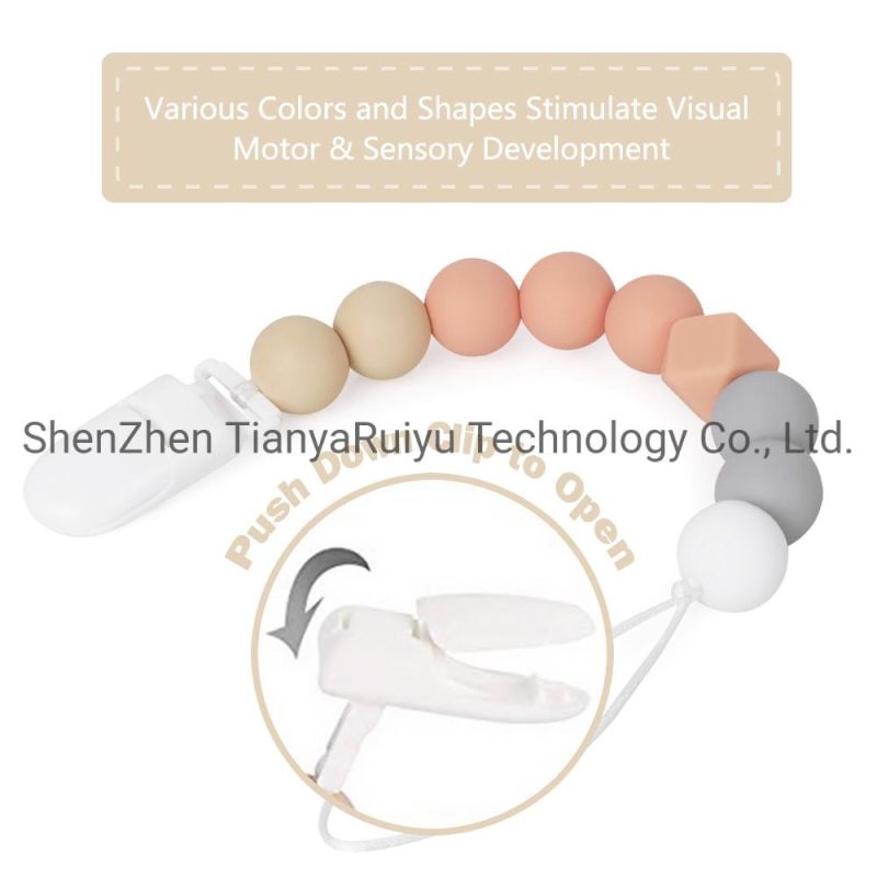 Wholesale BPA Free Chewable Food Grade Silicone Dummy Nipple Holder Clip Silicone Baby Pacifier Chain