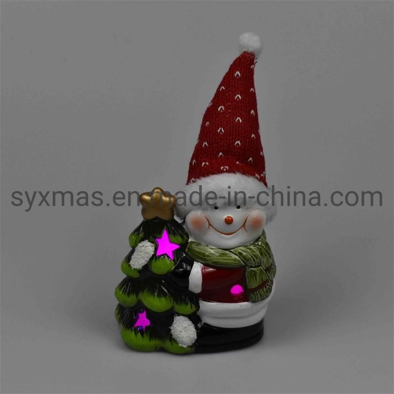 Export Ceramic Hand Painted All Ceramic Santa Decorations Gifts with LED Lights