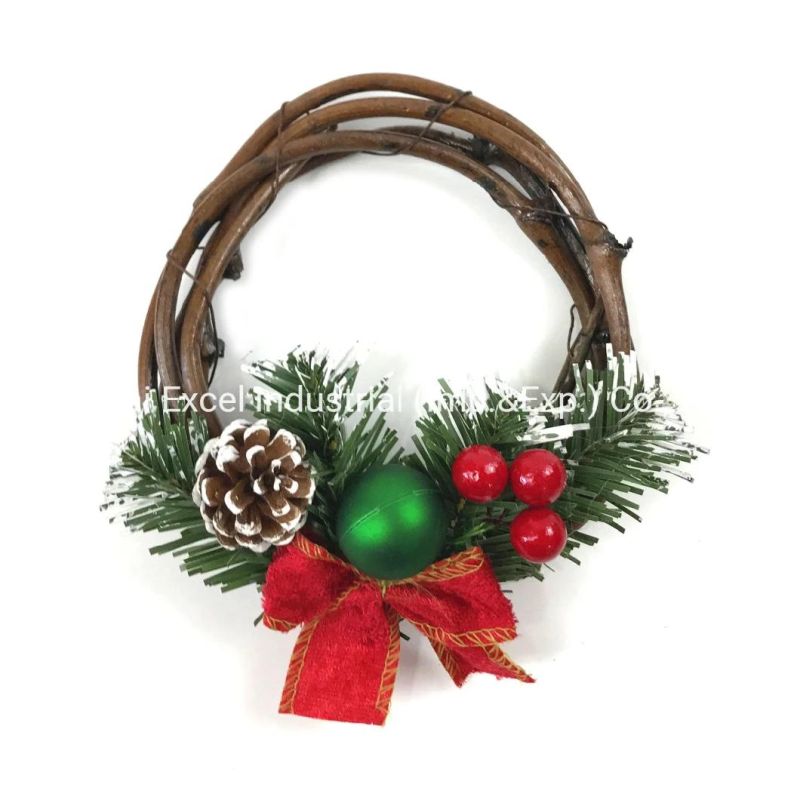 Natural Rattan Wreaths Decor PVC Leaves Wooden Garlands Ring Wreath