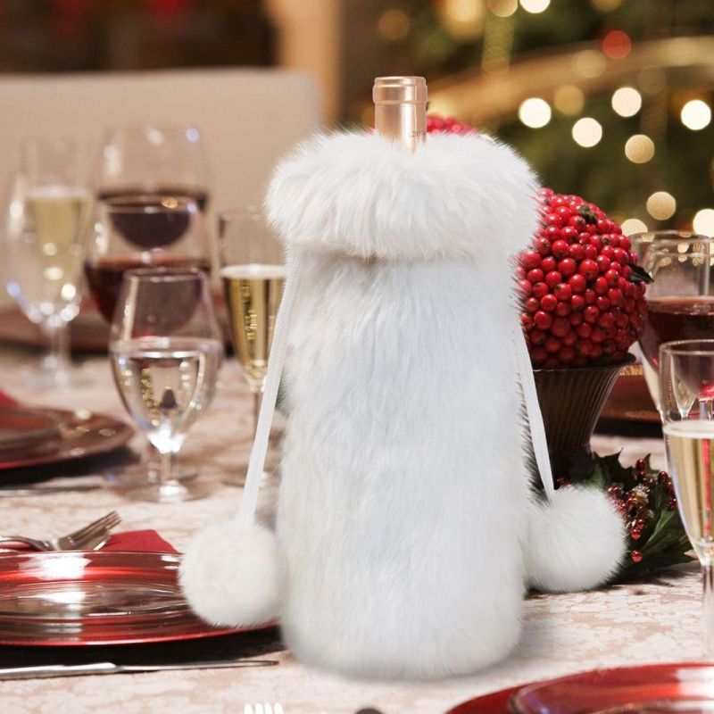 Foreign Trade Christmas New Products Champagne Bottle Set Christmas Red Wine Set Table Decoration White Plush Bottle Bag