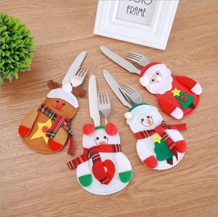 Christmas Snowman Santa Table Cutlery Decorative Cover Bag Knives and Forks Cover Set for Christmas