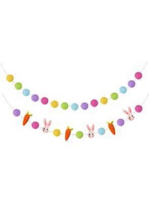 Easter Day Birthday Party POM Poms Banner Bunting Flags with Bunny Carrot Designs