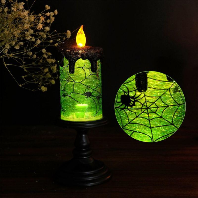 Halloween Snow Globe Candles Lighted Lamp, Battery Operated Spooky Spinning Water Glittering Tornado Candles Flameless Candles Table Centerpiece for Halloween C