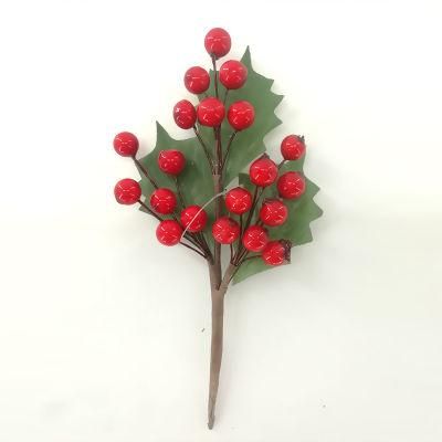 Christmas Decoration Flower Arrangement White Edge Leaves Red Fruit String Cuttings Home Decoration