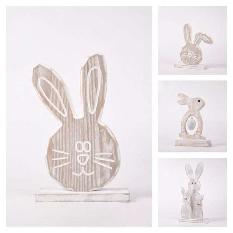 Factory Suppliers Handcraft Standing Easter Bunny Wooden Decoration