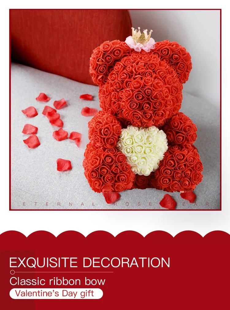 Hotsale Gifts Artificial Rose Flower Preserved Rose Eternal Rose Flower Bear Roses Teddy Bear with PVC Gift Box