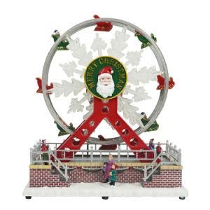 Customized Mult Flashing Color LED Illuminated Xmas Ferris Wheel Scene Musical Christmas Decoration with Santa Face