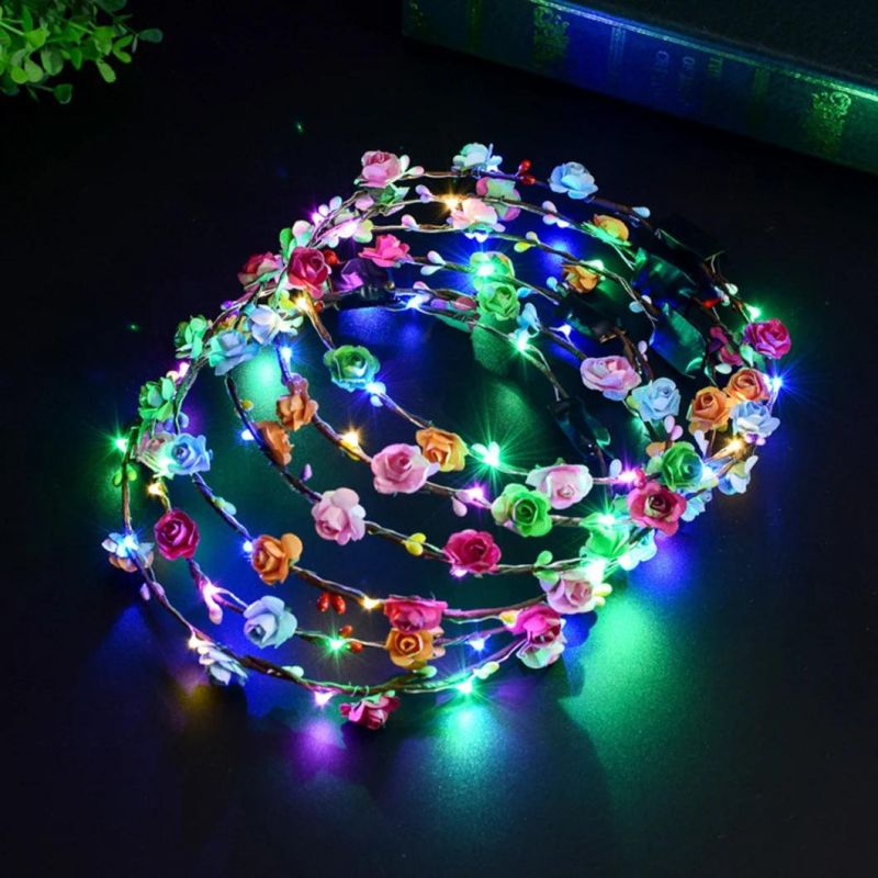 LED Flower Garland Headband -Festival Floral Flower Hair Wreath Headdress