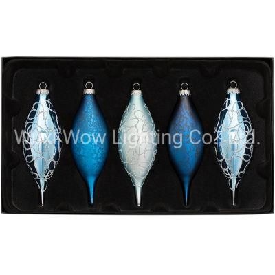 Glass Christmas Tree Teardrop Bauble Packset of 5 15 Cm