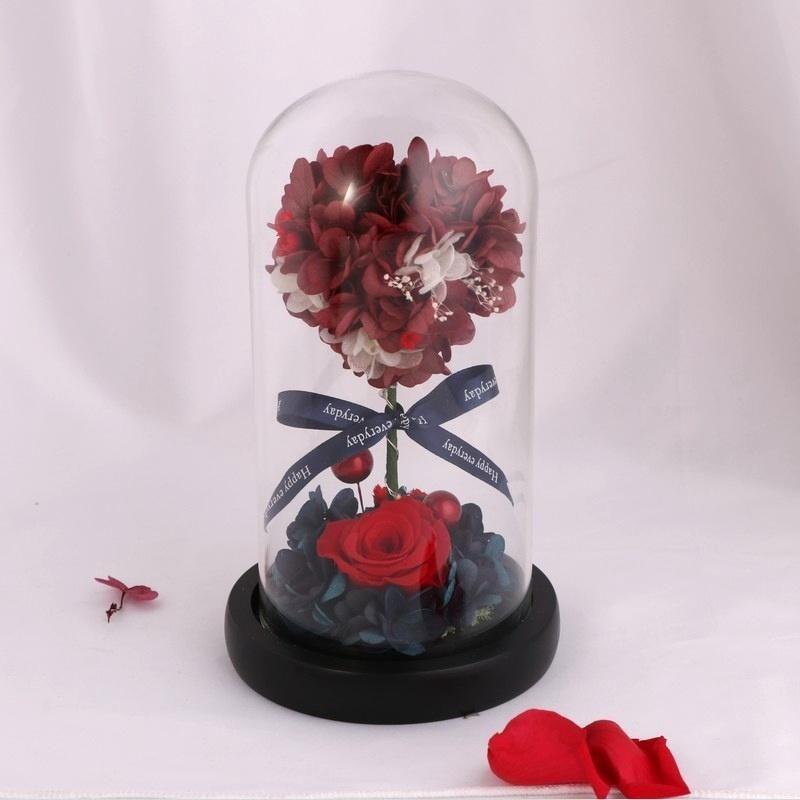 Beautiful Christmas Gifts Multiple Colours Preserved Everlasting Real Rose Flower in Glass Dome with Best Wishes