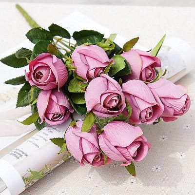 Artificial Silk Rose Flower Bouquet Lifelike Fake Rose for Wedding Home Party Decoration Event Gift 10PCS