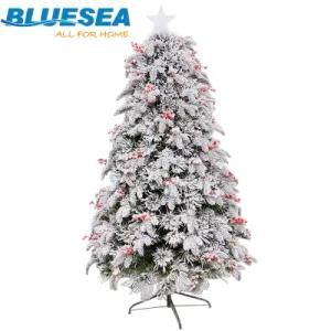 Flocking Snow Spray Christmas Tree, Pine Cones, Red Fruit Around The Light, Fiber Optic Tree
