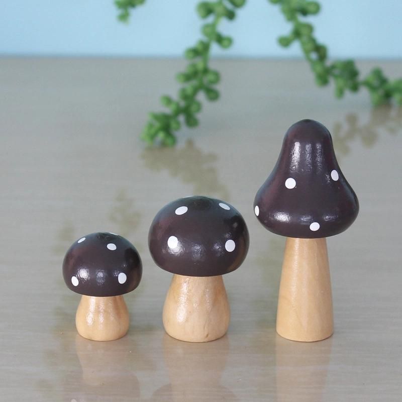 3PCS Mushrooms Miniature Figurines Wooden Mushrooms Craft Ornaments for Home Decor