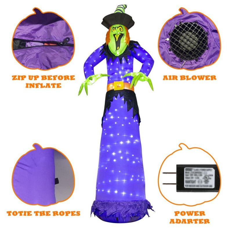 10FT Halloween Inflatable Witch Blow up Yard Decorations with 248 Built-in LED Lights for Outdoor Holiday Party Decoration Lawn Garden Dé Cor