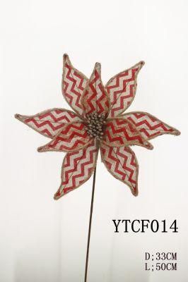 Wholesale Linen Cloth Poinsettia Flowers Artificial Xmas Floral Picks for Wreath Decor