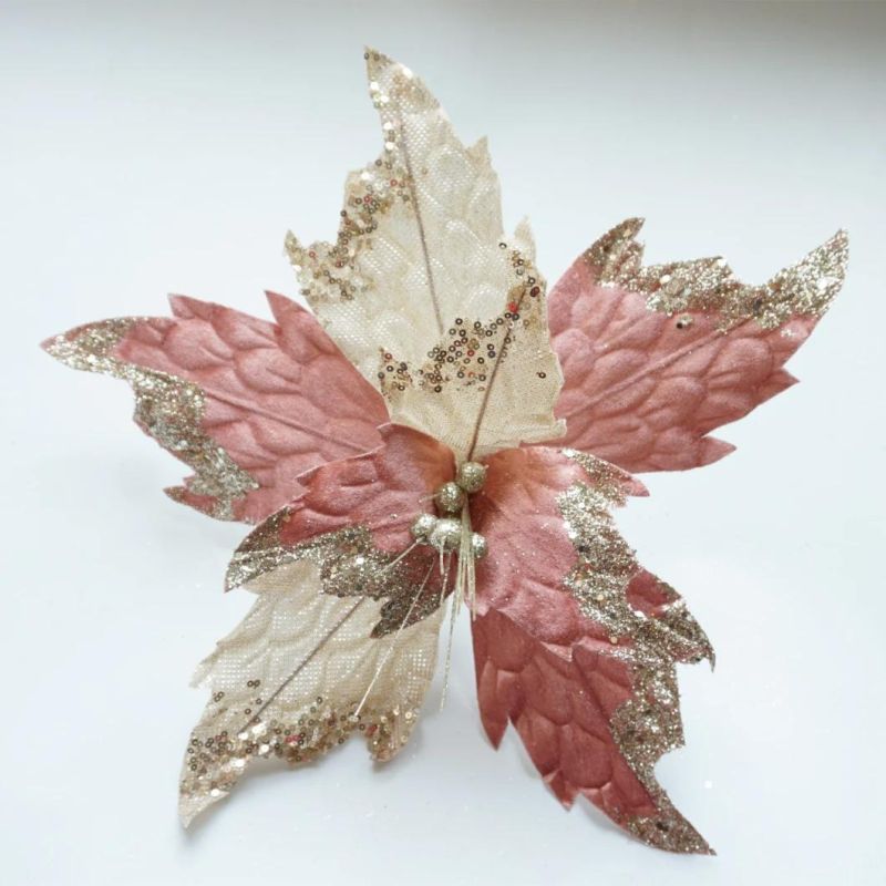 Christmas Glitter Poinsettia Christmas Flowers Decoration Ornaments for Christmas Tree