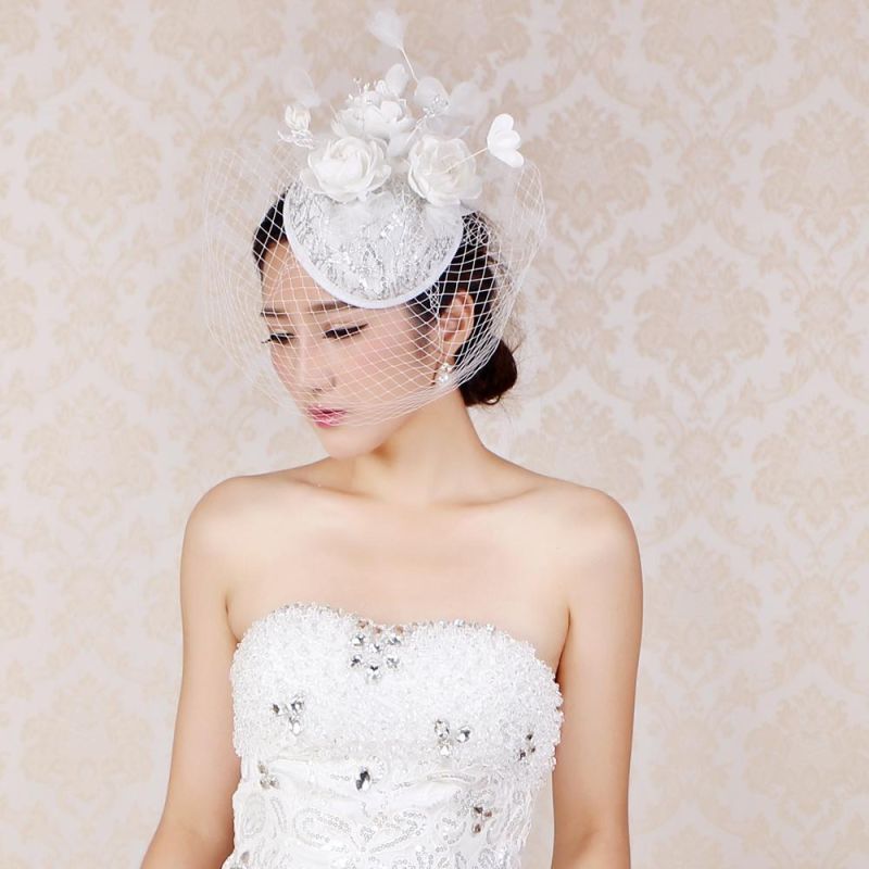 Women Church Fancy Dress Hats Bride Headdress Bridal Flower Decorative White Wedding Hats