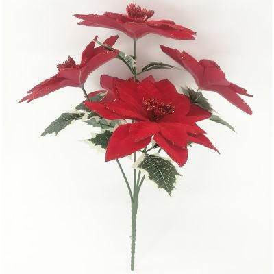 Hot Selling Artificial Simulation Christmas Flowers Poinsettias for Decoration Xmas Ornament