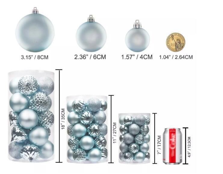2021 New Arrive 8cm Ice Blue Hand Painted Plastic Ball for Christmas Home Part Decoration