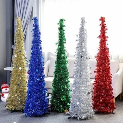 Collapsable Christmas Tree, 4FT Pop up Tinsel Collapsible Xmas Tree with Stand for Indoor and Outdoor Home Holiday Decoration