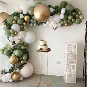 137PCS Green Silver Macaron Metal Balloon Garland Arch Birthday Balloon