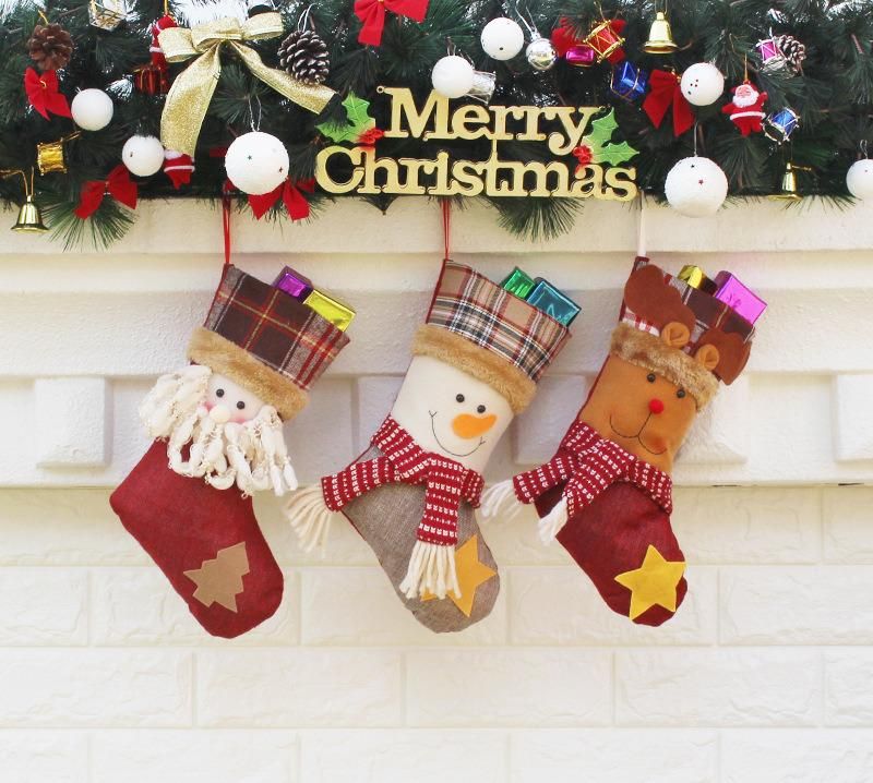 Big Christmas Stockings Santa Claus Snowman Elk