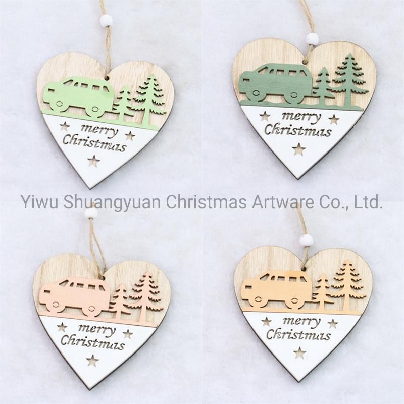 Christmas Wooden Heart Decor for Holiday Wedding Party Decoration Supplies Hook Ornament Craft Gifts